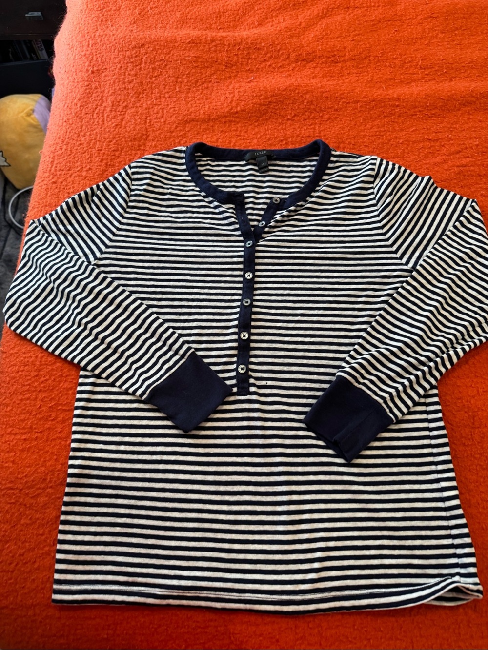 J. Crew Navy and White Striped Henley Top